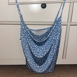 Blue and white spotted cowl top Urban Outfitters.